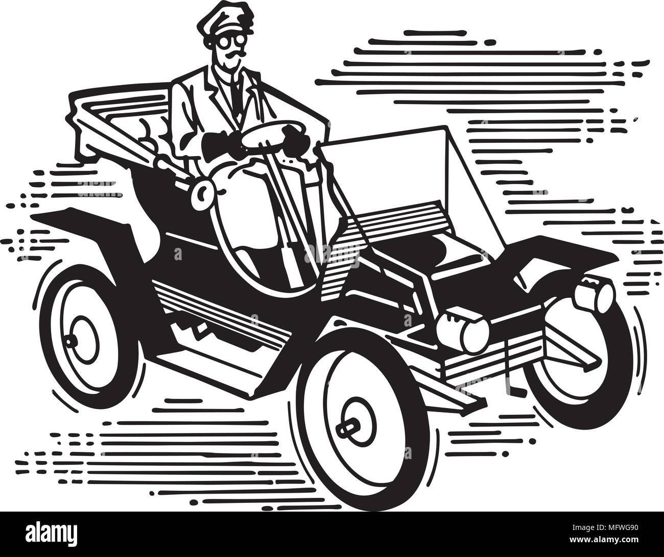 Altmodisches Auto - Retro Clipart Illustration Stock Vektor