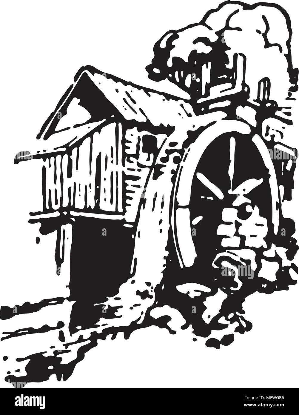 Alte Mühle - Retro Ad Art Illustration Stock Vektor
