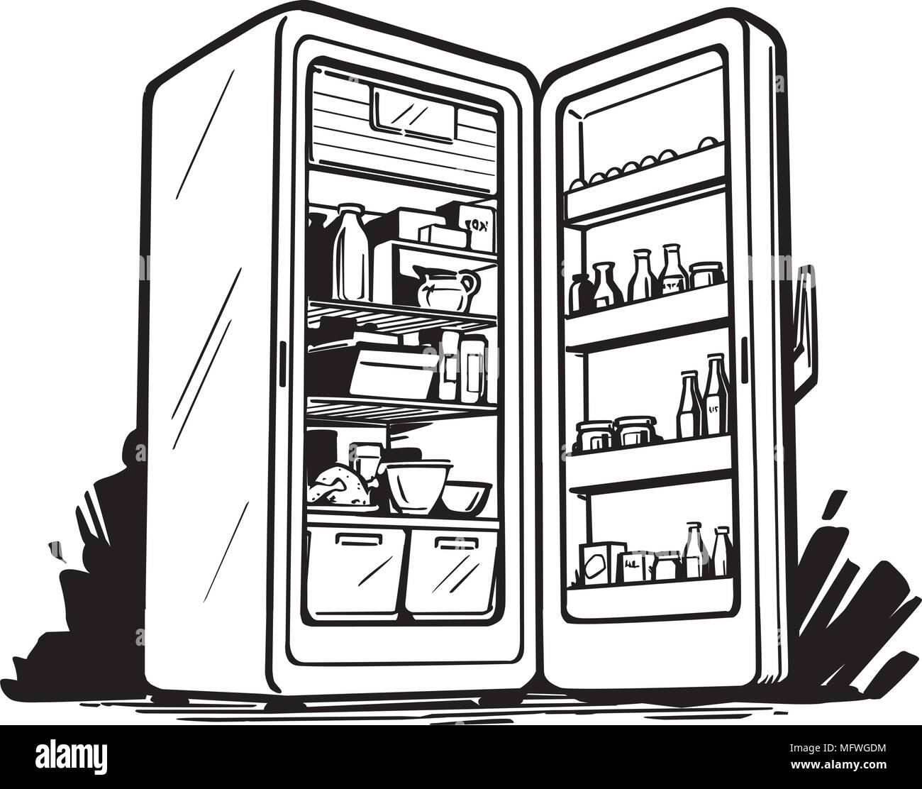 Öffnen Kühlschrank - Retro Clipart Illustration Stock-Vektorgrafik - Alamy