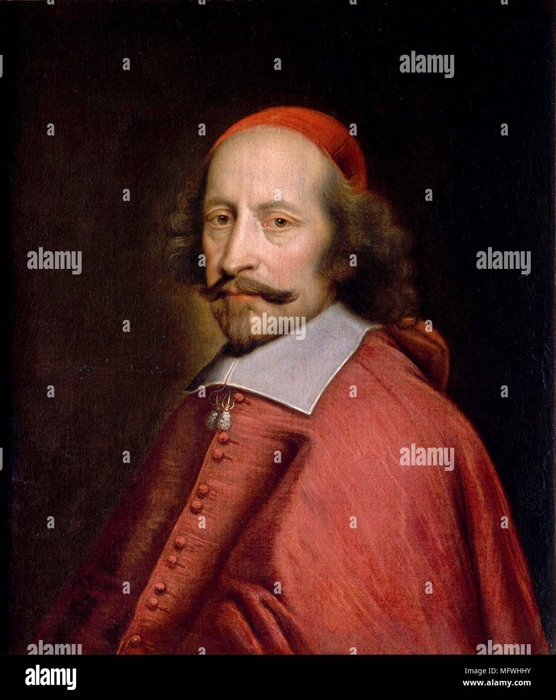 Kardinal Mazarin, Jules Raymond 1. Herzog von Rethel, Mayenne und Nevers (1602-1661), geborene Giulio Raimondo Mazzarino, italienischer Kardinal, Diplomat und Politiker Portrait von Jules Mazarin von Pierre Mignard (1658) Stockfoto
