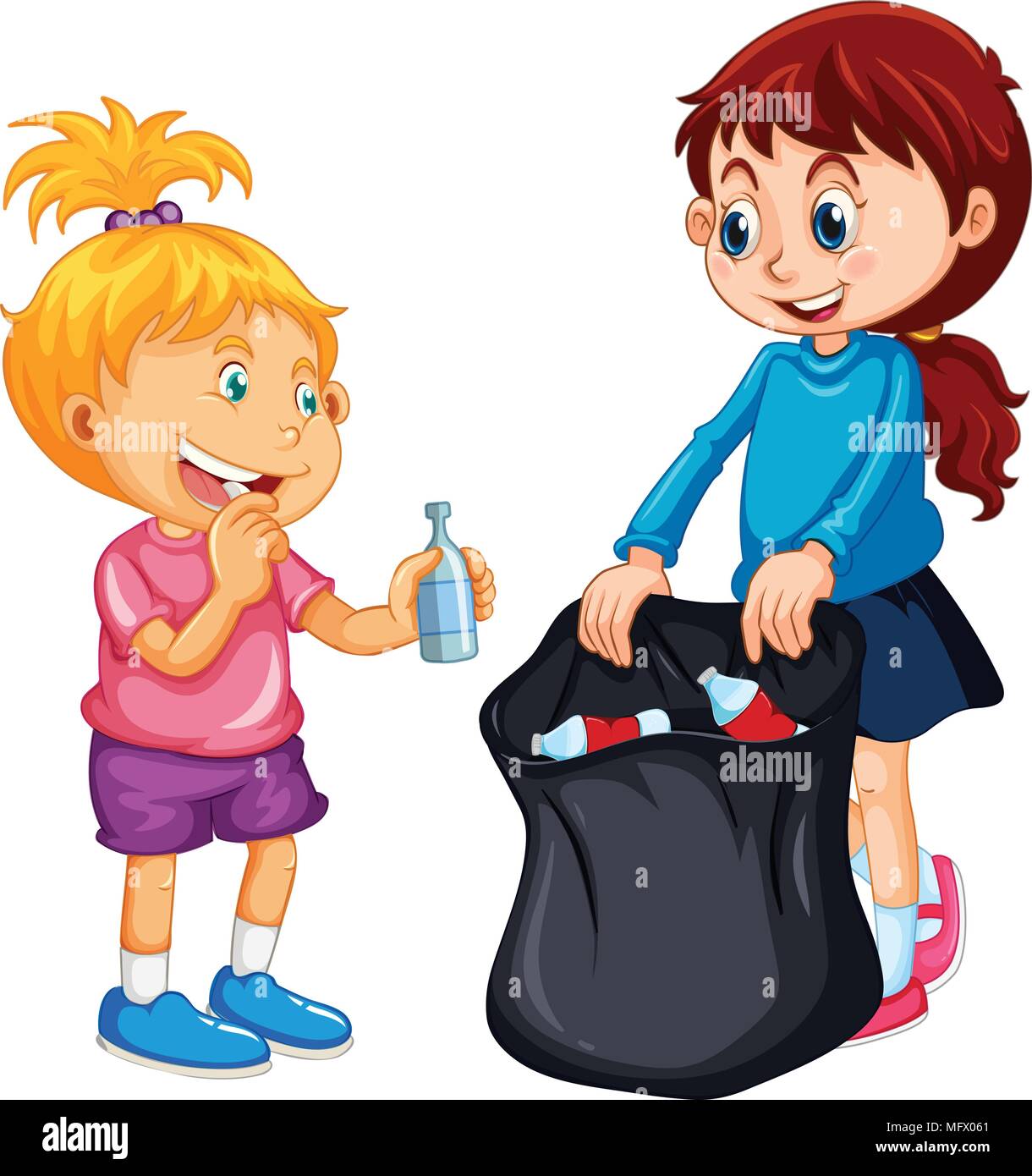 Gute Kinder Sammeln Mull Auf Weissem Hintergrund Abbildung Stock Vektorgrafik Alamy