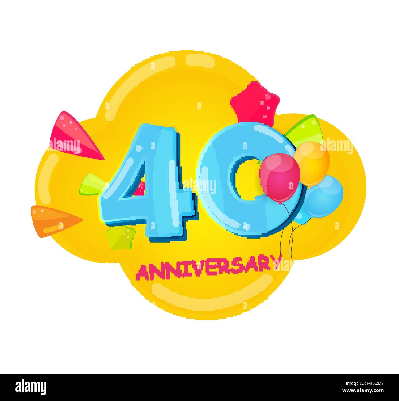 Cute Cartoon Vorlage 40 Jahre Jubiläum Vector Illustration Stock Vektor