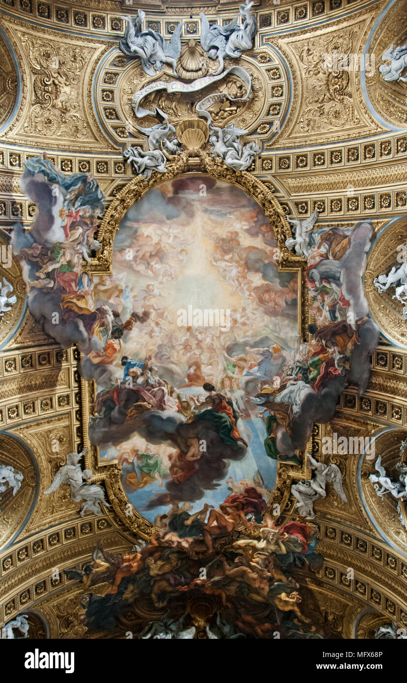 Kirche der Gesu (Chiesa del Santissimo Nome Di Gesu all'Argentinien) und seine wunderbare Decke Gemälde von Giovanni Battista Gaulli (baciccia). Rom Stockfoto