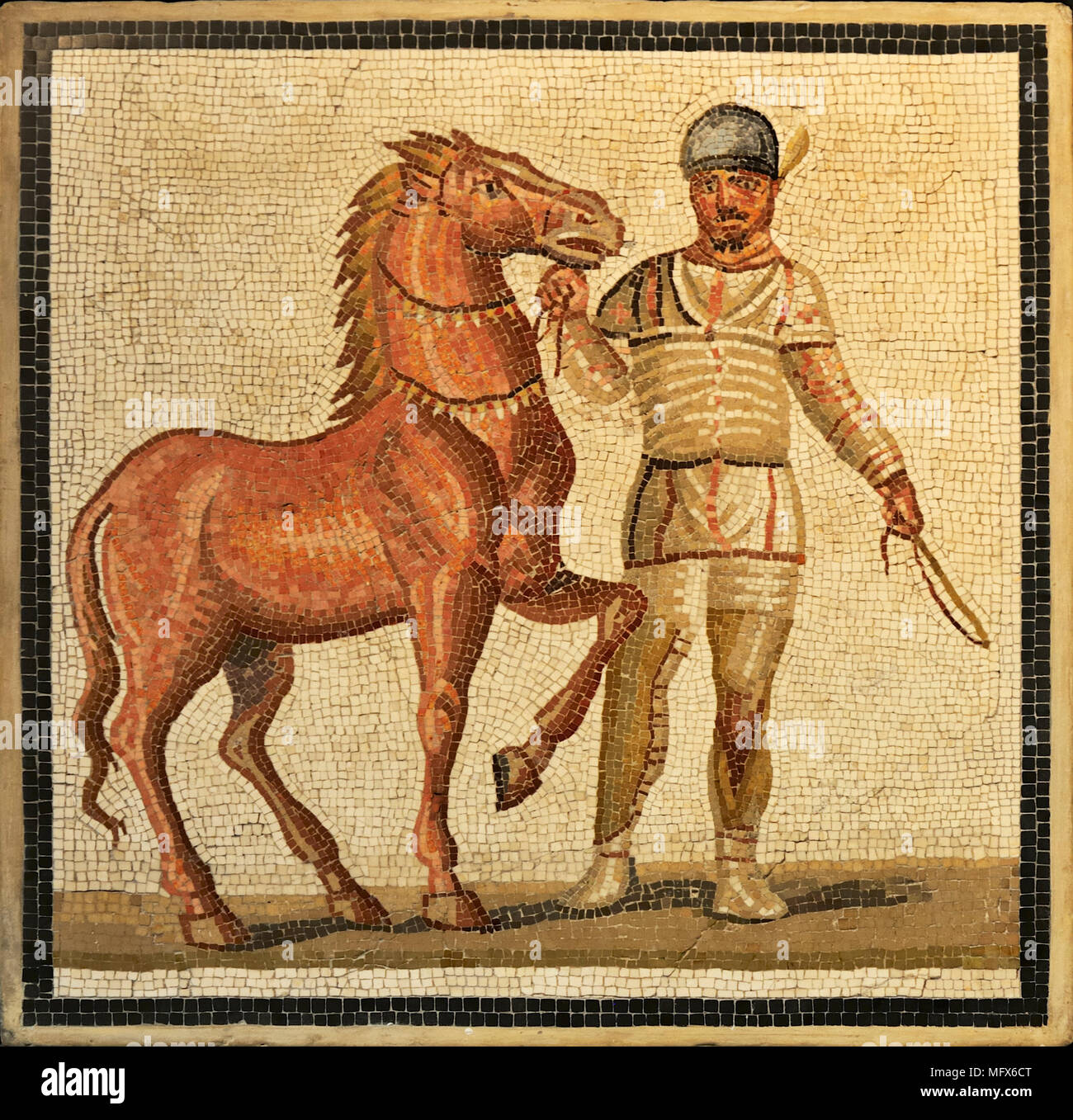 Römische Mosaik mit einem aurighi, 3. Jahrhundert n. Sammlung der Palazzo Massimo/Museo Nazionale Romano. Rom, Italien Stockfoto