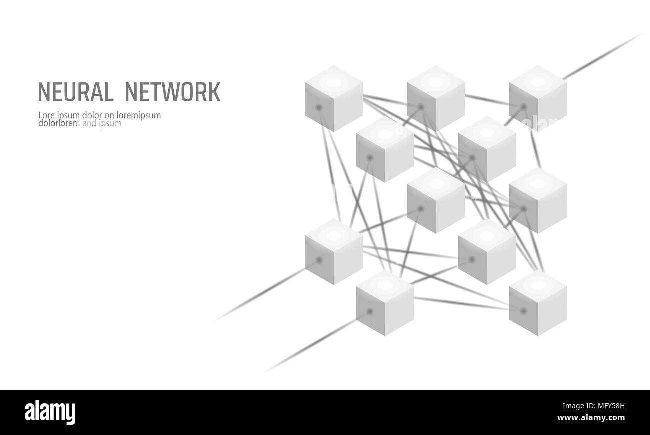 Neuronales Netz. Neuron-Netzwerk. Vertieftes Lernen. Kognitive Konzept. Logische künstliche Intelligenz speicher Prozessor Mathematik. Neutrale Präsentation grau weiß monochromen Vector Illustration Stock Vektor