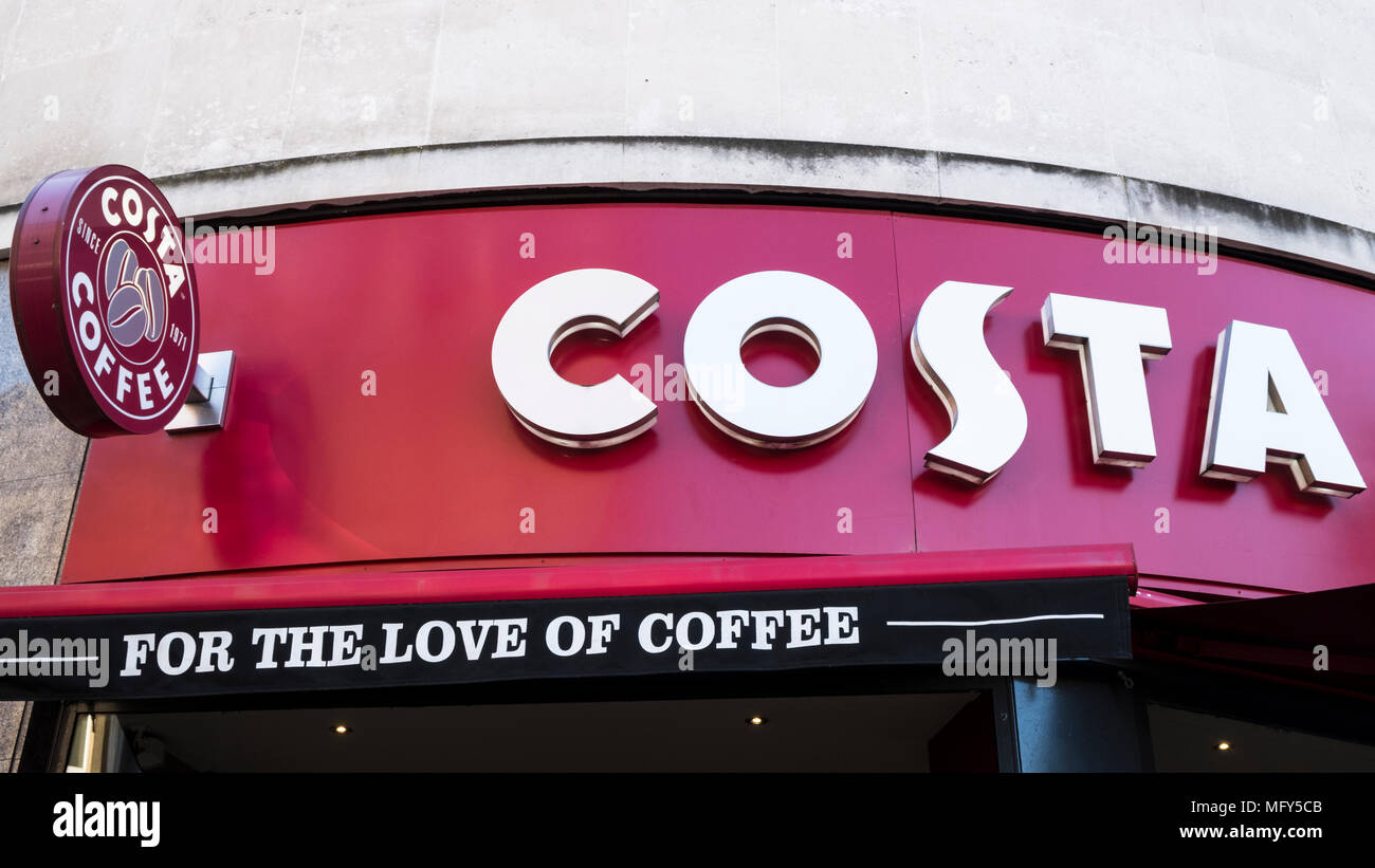 Costa Coffee Zeichen, Nottingham, England, Großbritannien Stockfoto