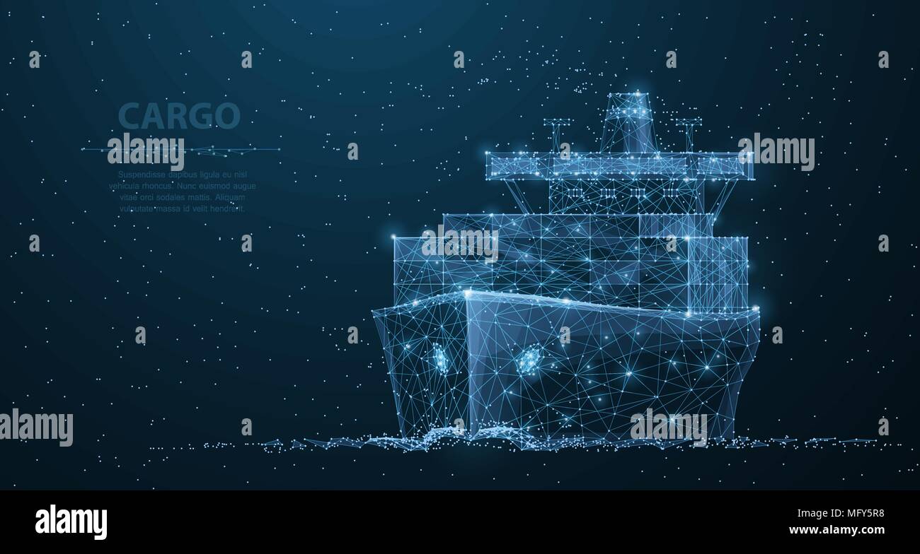 Weltweit Frachtschiff. Polygonale Drahtgitter Gitter Art. Transport, Logistik, Versand Konzept Abbildung oder Hintergrund Stock Vektor