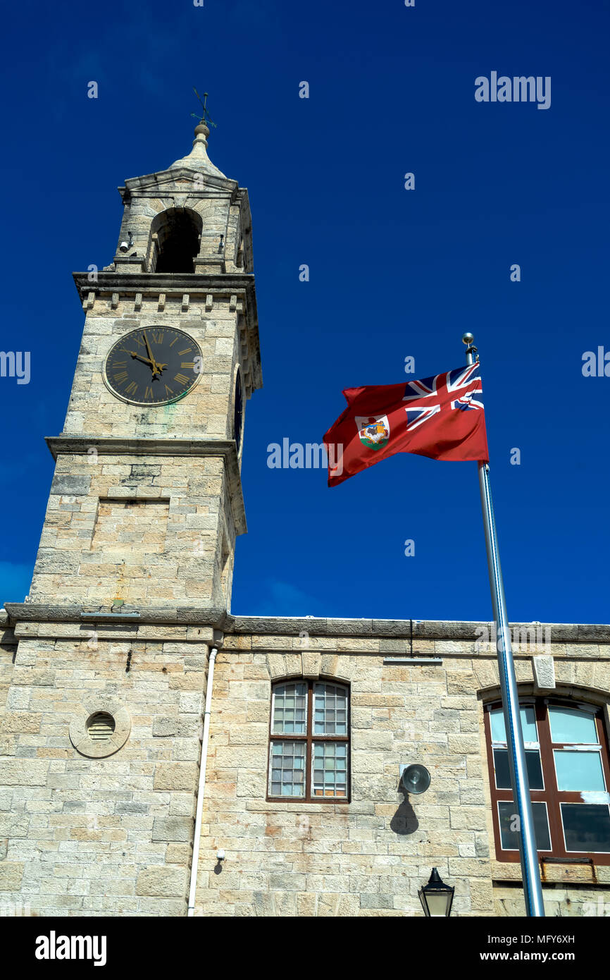 Der Uhrturm am Royal Naval Dockyards, Bermuda. Stockfoto