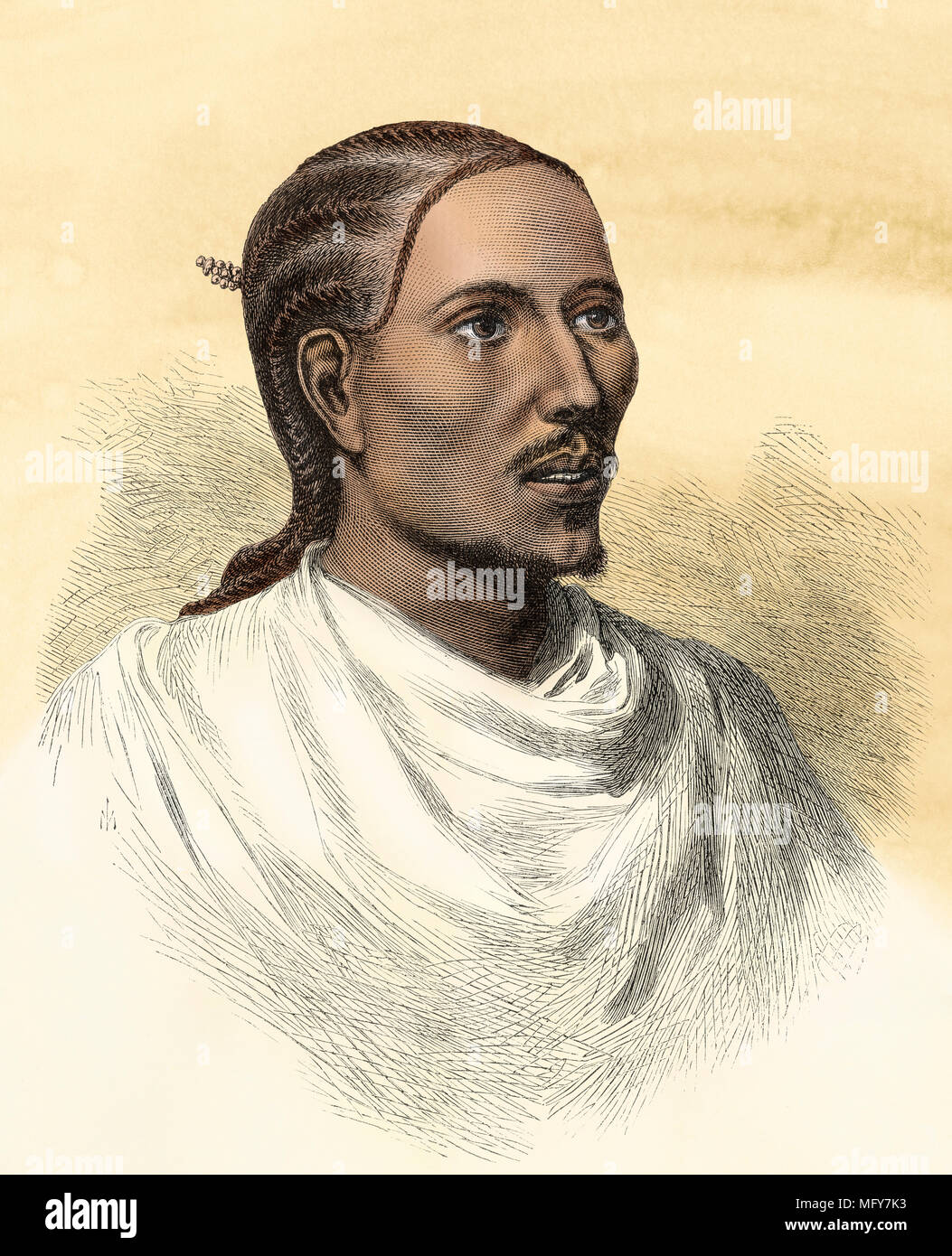 Dejazmach Kessai, Prinz von Tigray (später Yohannes IV., König von Äthiopien), 1868. Digital farbige Holzschnitt Stockfoto