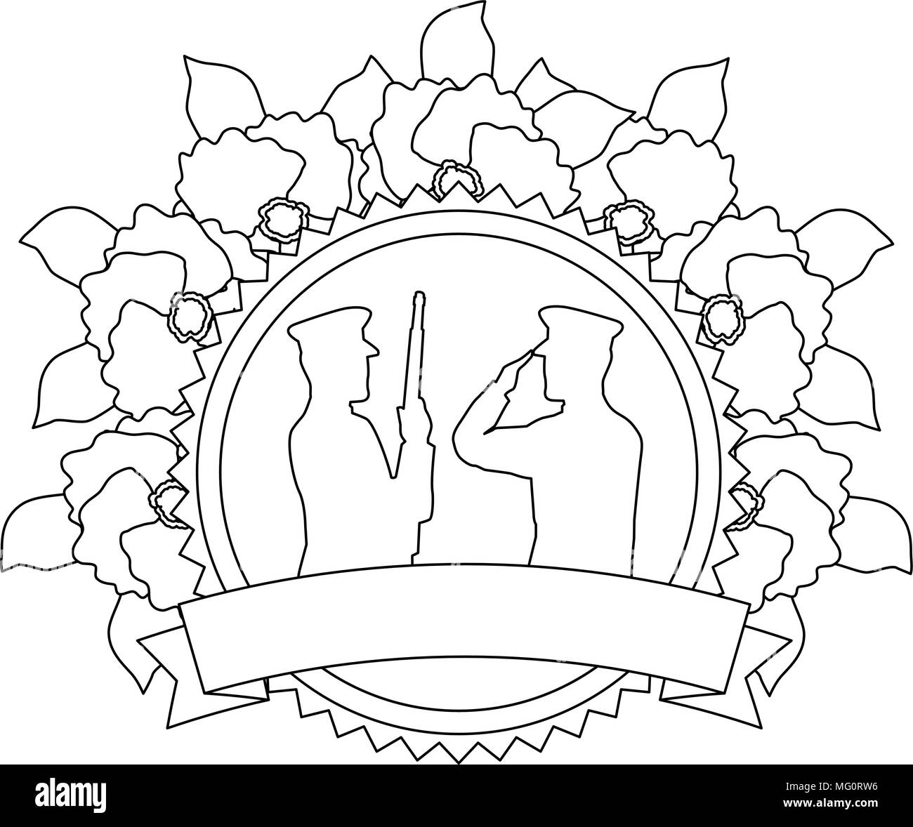 Silhouetten der militärischen mit Blumendekor Vector Illustration Design Stock Vektor