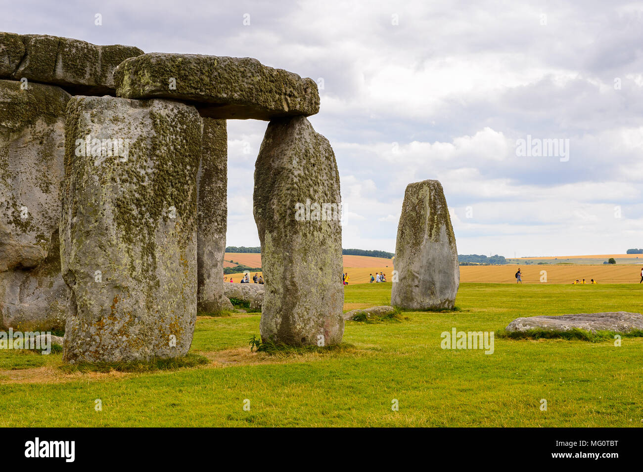 Der Blick auf die Steine von Stonehenge, ein Prähistorisches Denkmal in Wiltshire, England. UNESCO-Welterbe Stockfoto