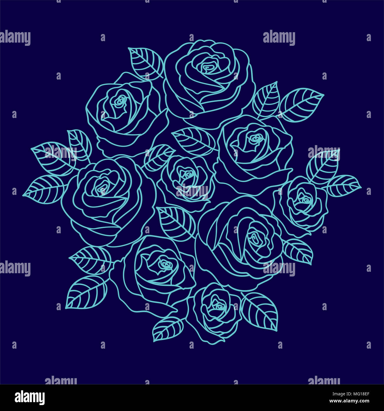Vektor blass blauen Umrandung Rosen Kranz auf dem blauen Hintergrund. Floral Design für Grußkarte Stockfoto