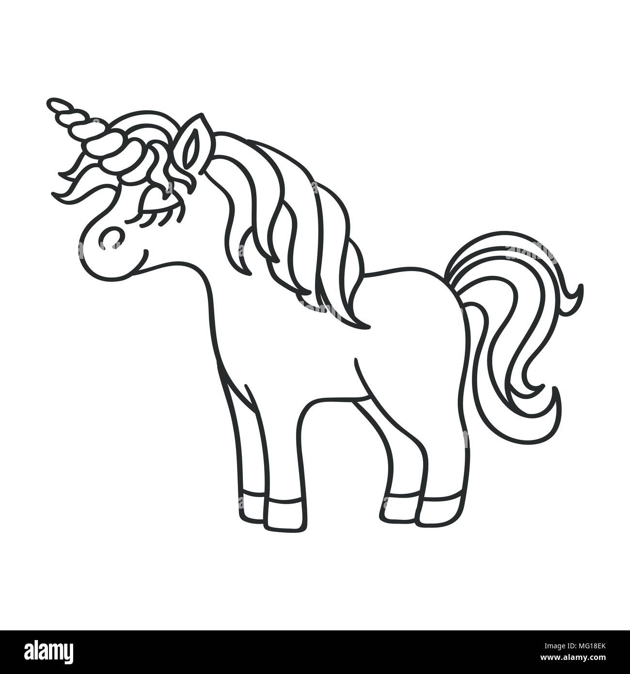 Fantasy unicorn schwarzer Umriss Skizze Symbol auf weißem Hintergrund Stockfoto Fantasy unicorn schwarzer Umriss Skizze Symbol auf weißem Hintergrund Stockfoto