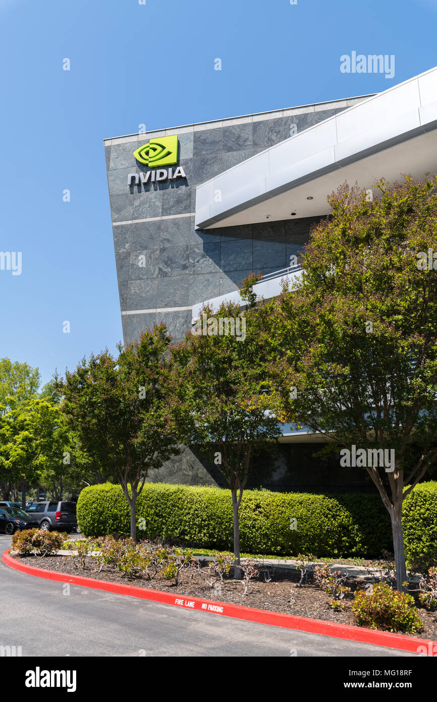 Santa Clara, Kalifornien, USA - 26. April 2018: NVIDIA Corporation mit Sitz in Silicon Valley. Nvidia Corporation ist ein US-amerikanischer Technologie Unternehmen, Stockfoto