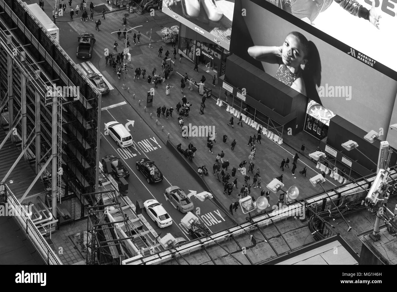 Schwarze und weiße erhöhten Foto des Times Square, New York Stockfoto