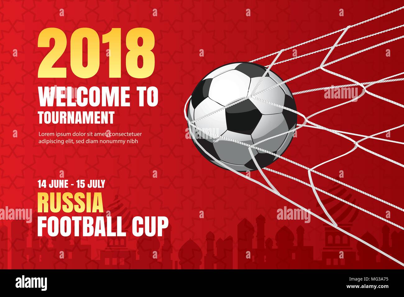 Fußball WM 2018 Hintergrund der Fußball-Sport Design. Verwenden Sie für Web Banner, Anzeigen, Poster, Plakat, Broschüre, Flyer, Cover, Karten, Einladungen. Stock Vektor
