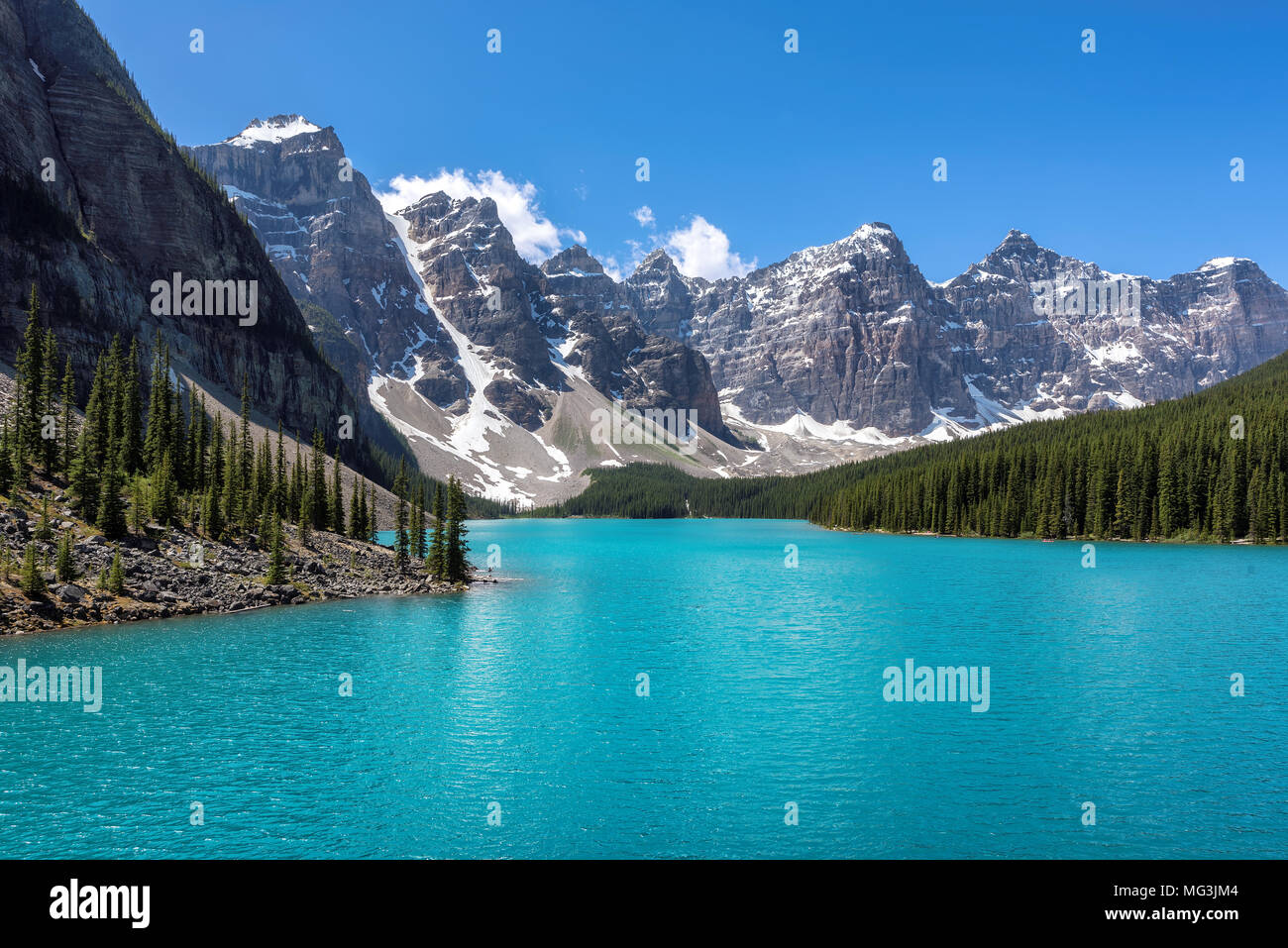 Moraine Lake in den kanadischen Rocky Mountains, Banff National Park, Kanada. Stockfoto