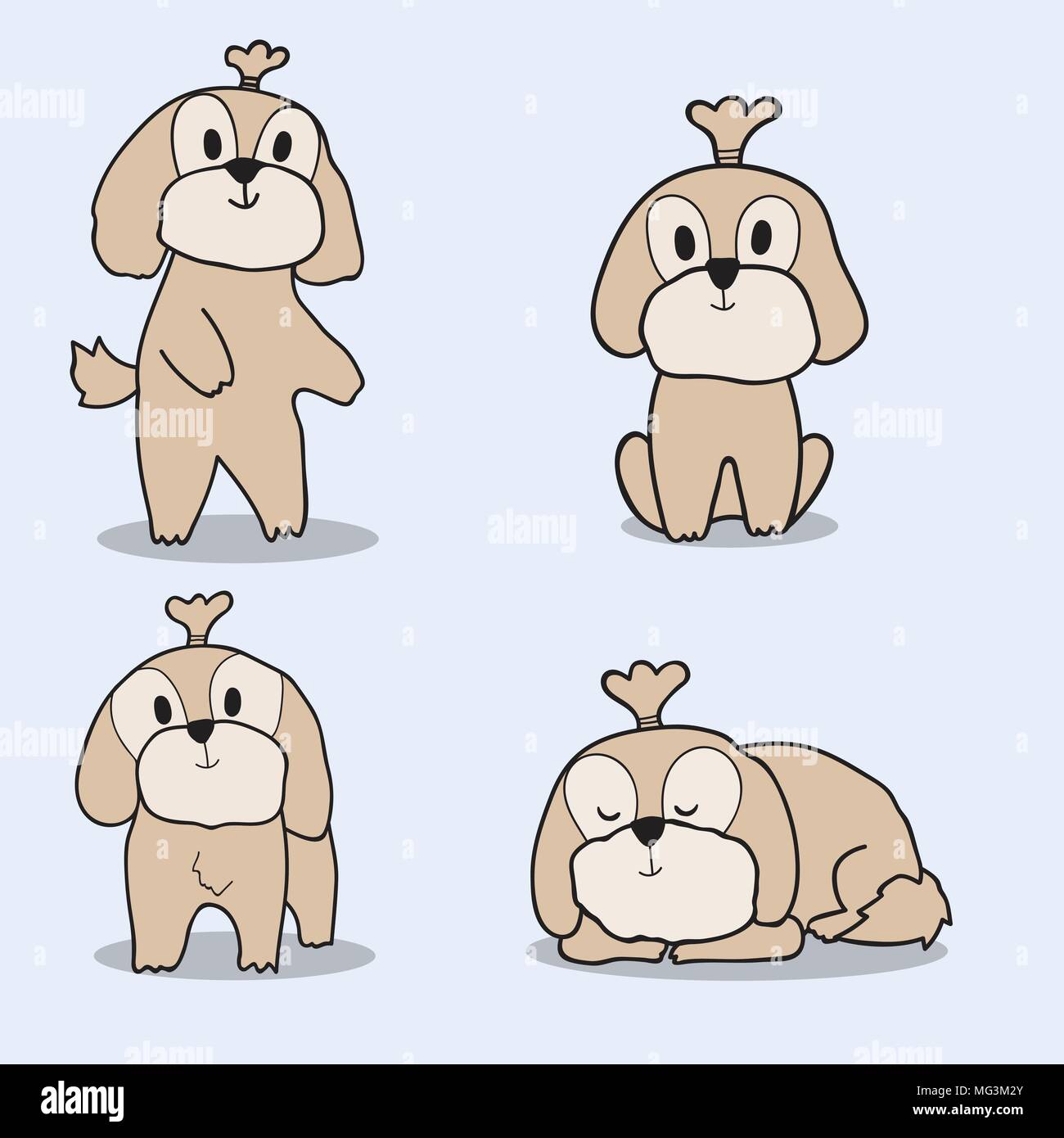 Cute doodle Handzeichnung Shih Tzu Hund auf blauem Hintergrund. Stock Vektor