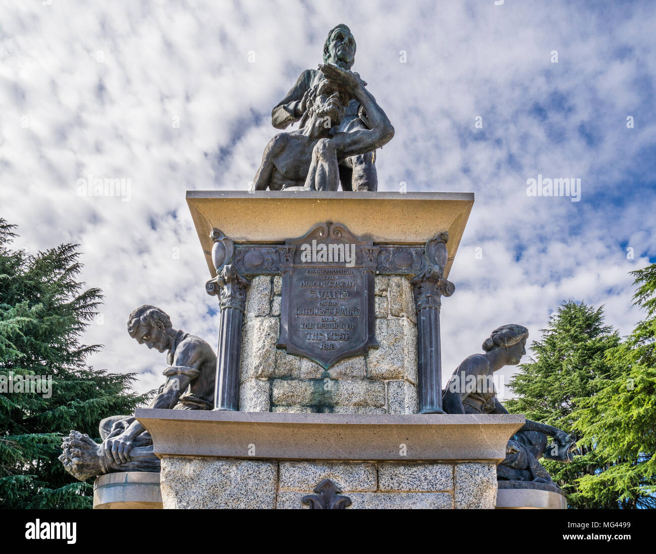 Denkmal für die Surveyor und Explorer George William Evans, der die Great Dividing Range 1813 gekreuzt, Kings Parade, Bathurst, Zentrale Hochebene Stockfoto