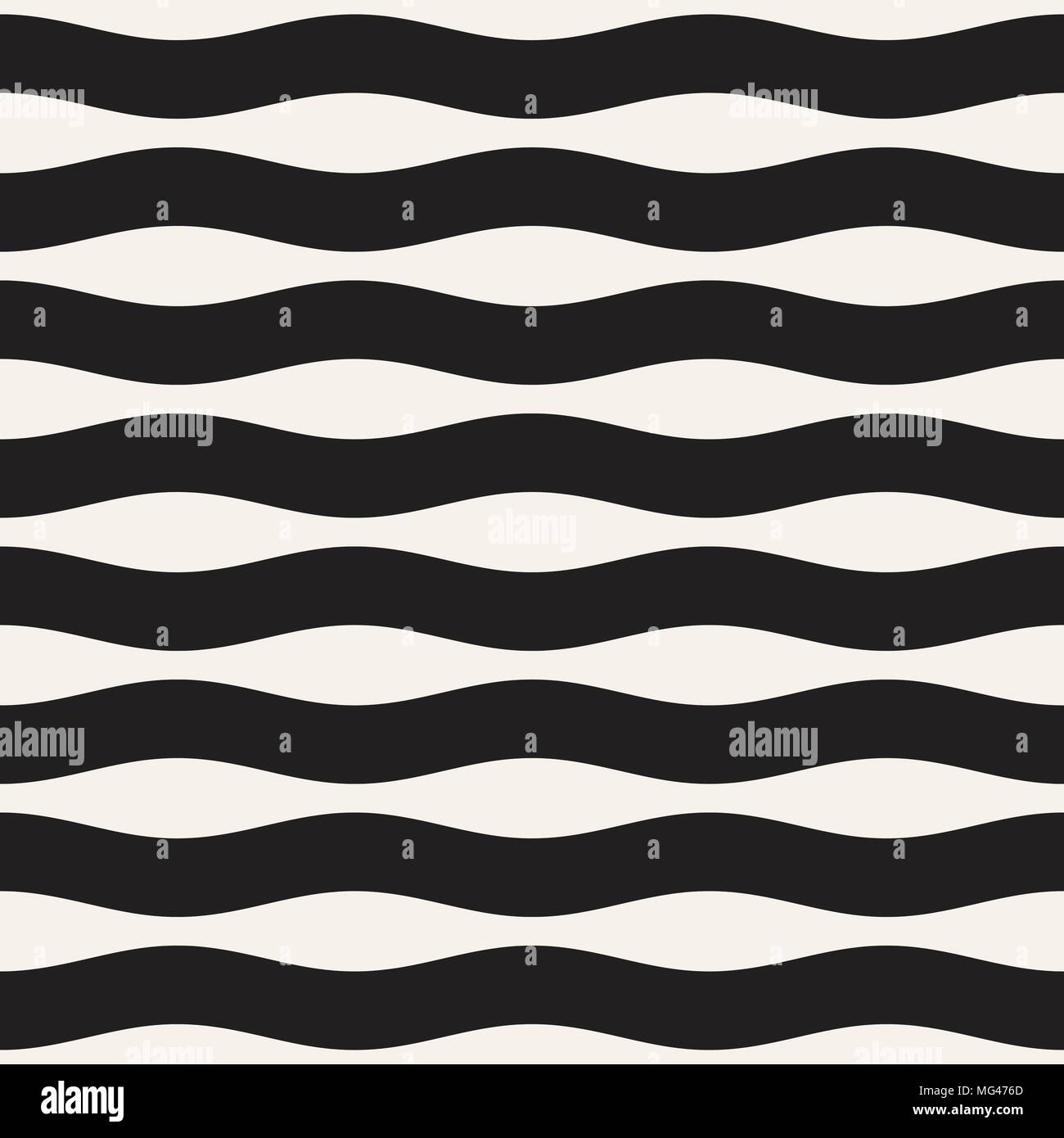 Vektor Nahtlose schwarzen und weißen Wellenlinien Muster. Geometrisch-abstrakte einfache Hintergrund Design. Stock Vektor