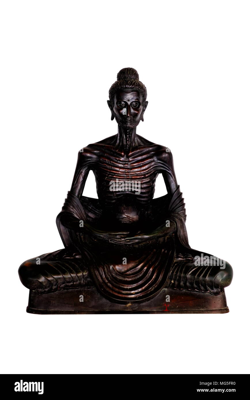Alten schwarzen Buddha Bild isoliert auf weißem Hintergrund. Stockfoto