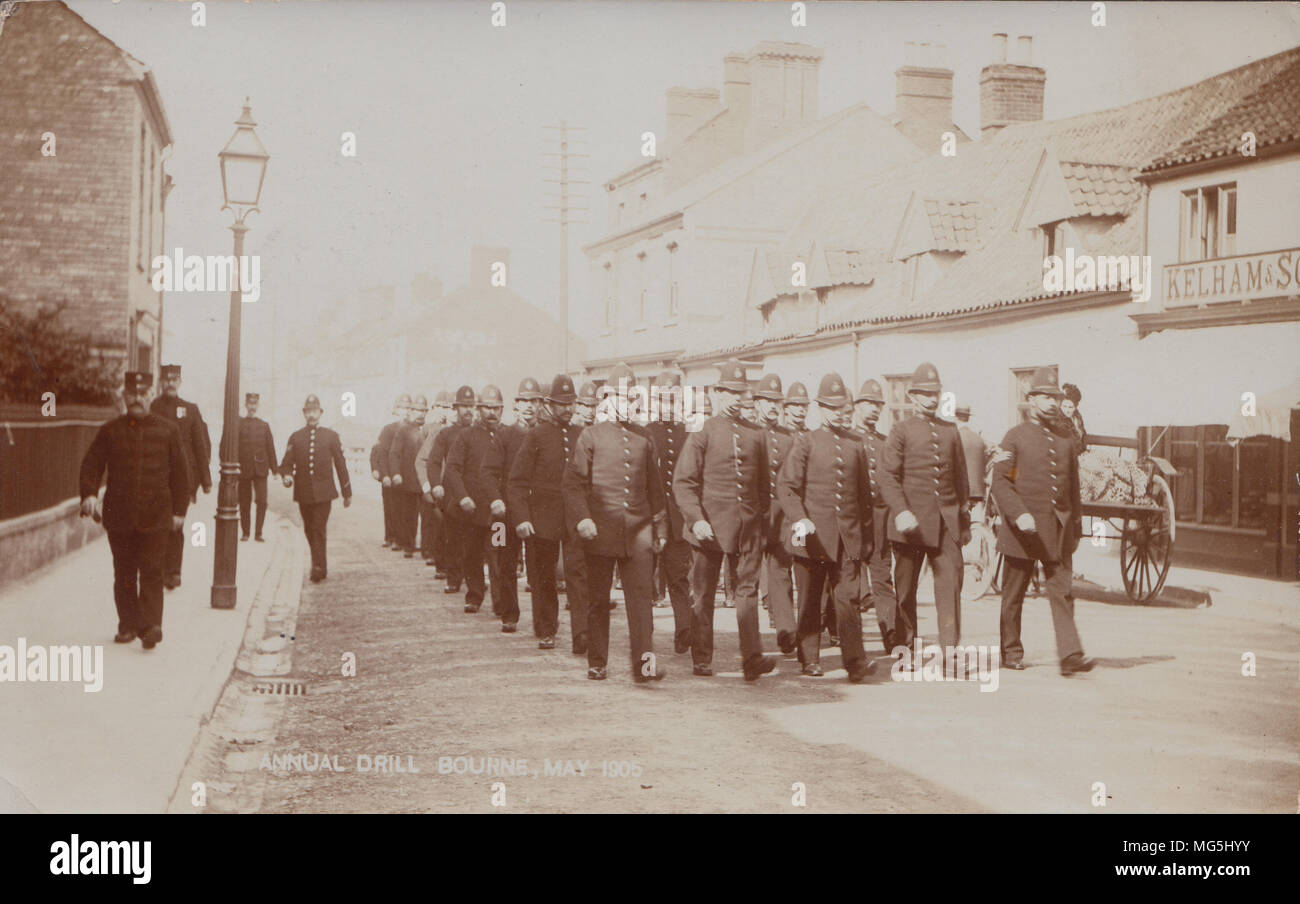 Echten photographische Postkarte von Polizei jährliche Bohrer an Bourne, Lincolnshire 1905 Stockfoto