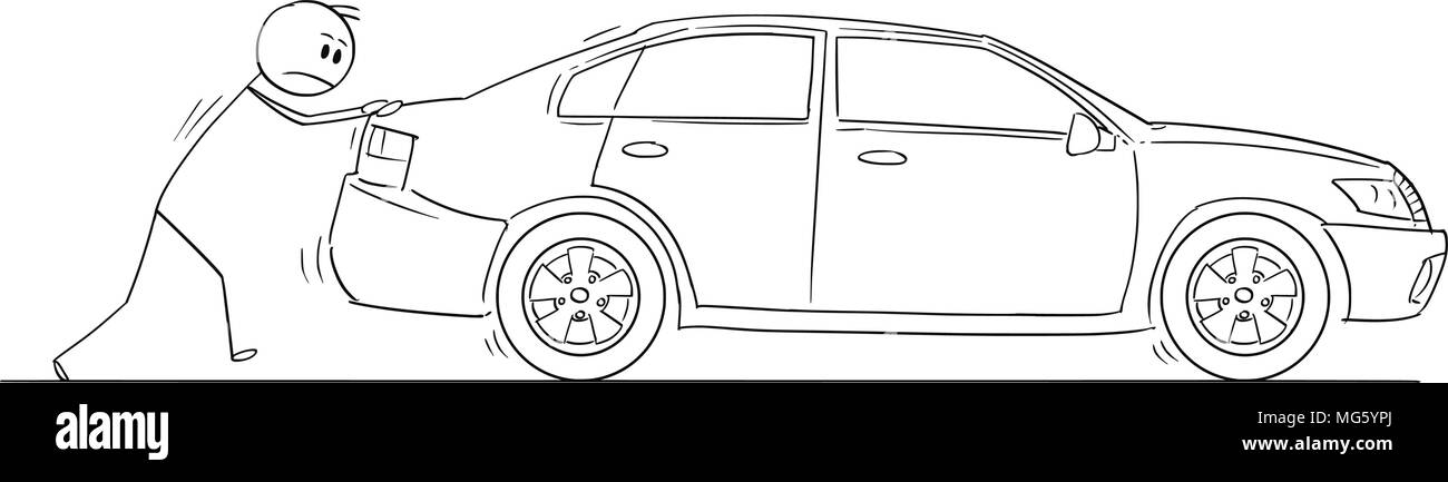 Cartoon von Mann oder Geschäftsmann gebrochen Auto drücken Stock Vektor