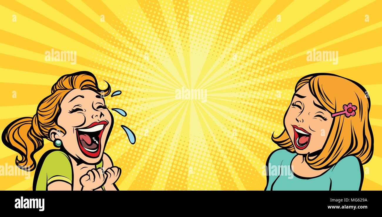 Zwei fröhliche Freundin Mädchen lachen. Comic cartoons Pop Art retro Vektor Illustration kitsch Zeichnung Stock Vektor