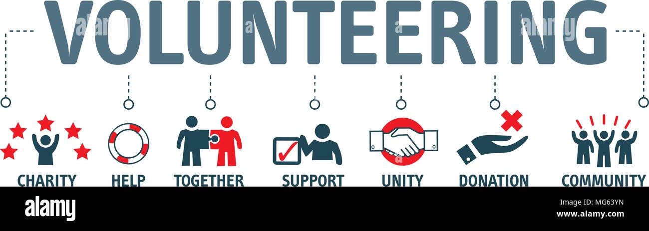 Banner Freiwillige Freiwillige ehrenamtliche Hilfe Assisstant Vector Illustration Konzept Stock Vektor