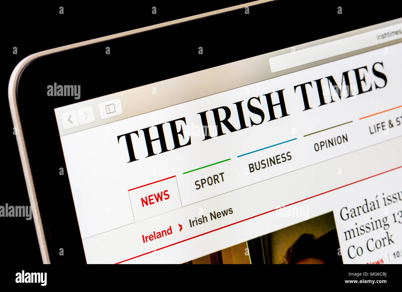 Die Irish Times Website auf einem Laptop. Stockfoto