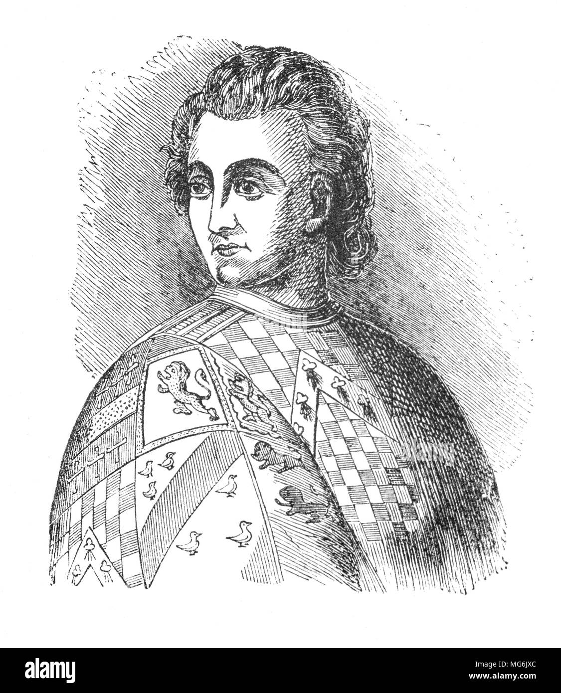Ein Portrait von John Talbot, Graf von Shrewsbury und 1. Earl of Waterford KG (1384/1387 - vom 17. Juli 1453), ein bekannter englischer militärischer Befehlshaber während des Hundertjährigen Krieges, sowie das einzige Constable von Frankreich durch den König von England ernannt. Talbot war ein mutiger Soldat, der die Armee mit Kapitäne und Leutnants reorganisiert, trainiert die Männer für Belagerungen, und versehen Sie diese entsprechend und seine Marke Taktik war schnelle aggressive Angriffe. 1436 führte er eine kleine Truppe und die Franzosen in der Schlacht von Ry in der Nähe von Rouen verlegt. Stockfoto