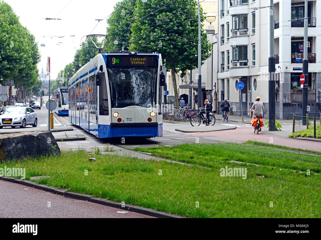 Straßenbahn in Amsterdam Stockfoto