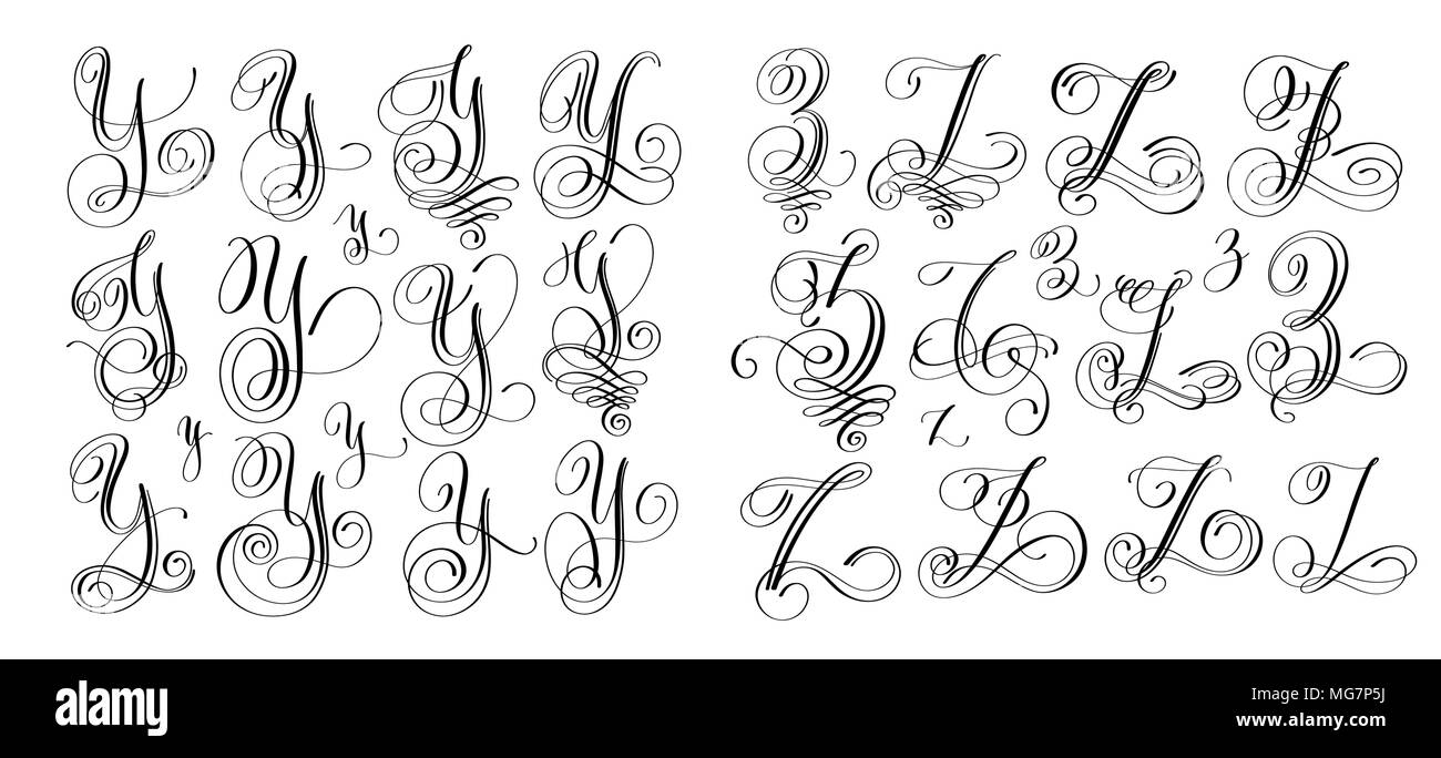 Kalligraphie Buchstaben Y Und Z Script Font Set Stock Vektorgrafik Alamy