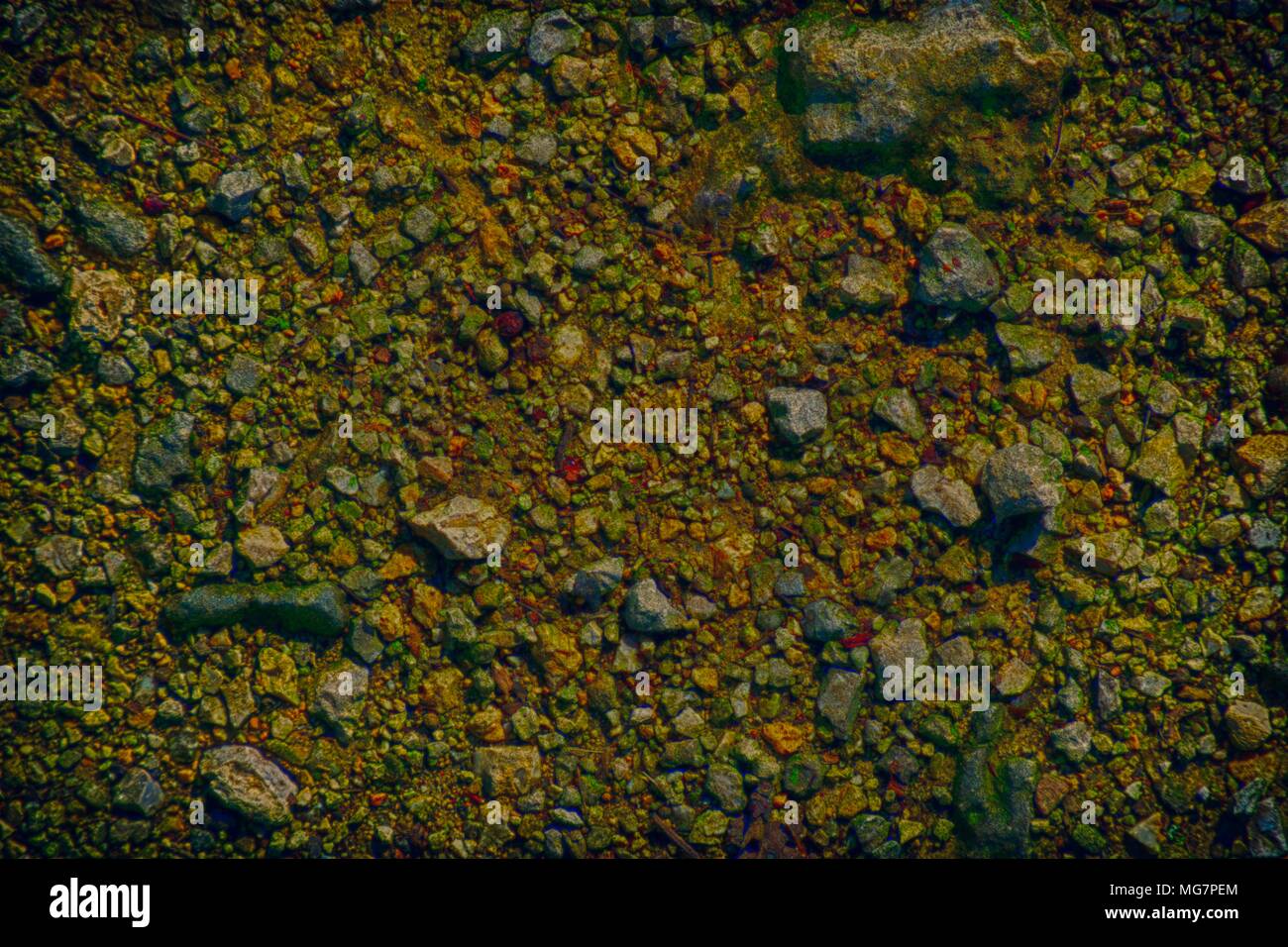 Ultra orange Boden wie auf dem Mars, land Textur, Sand, Stein. Stockfoto