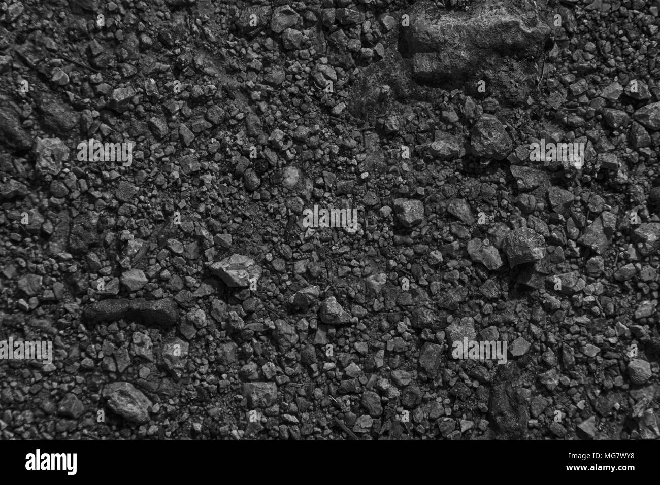 Monochromer Boden wie auf dem Mars, land Textur, Sand, Stein. Stockfoto