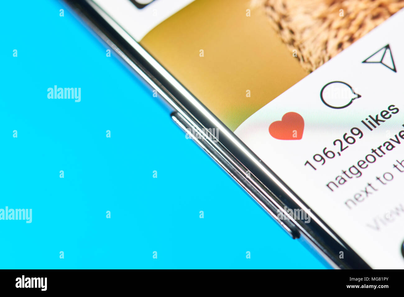 New York, USA - 27. April 2018: Wie in Instagram post close-up der Bildschirm des Smartphones Stockfoto