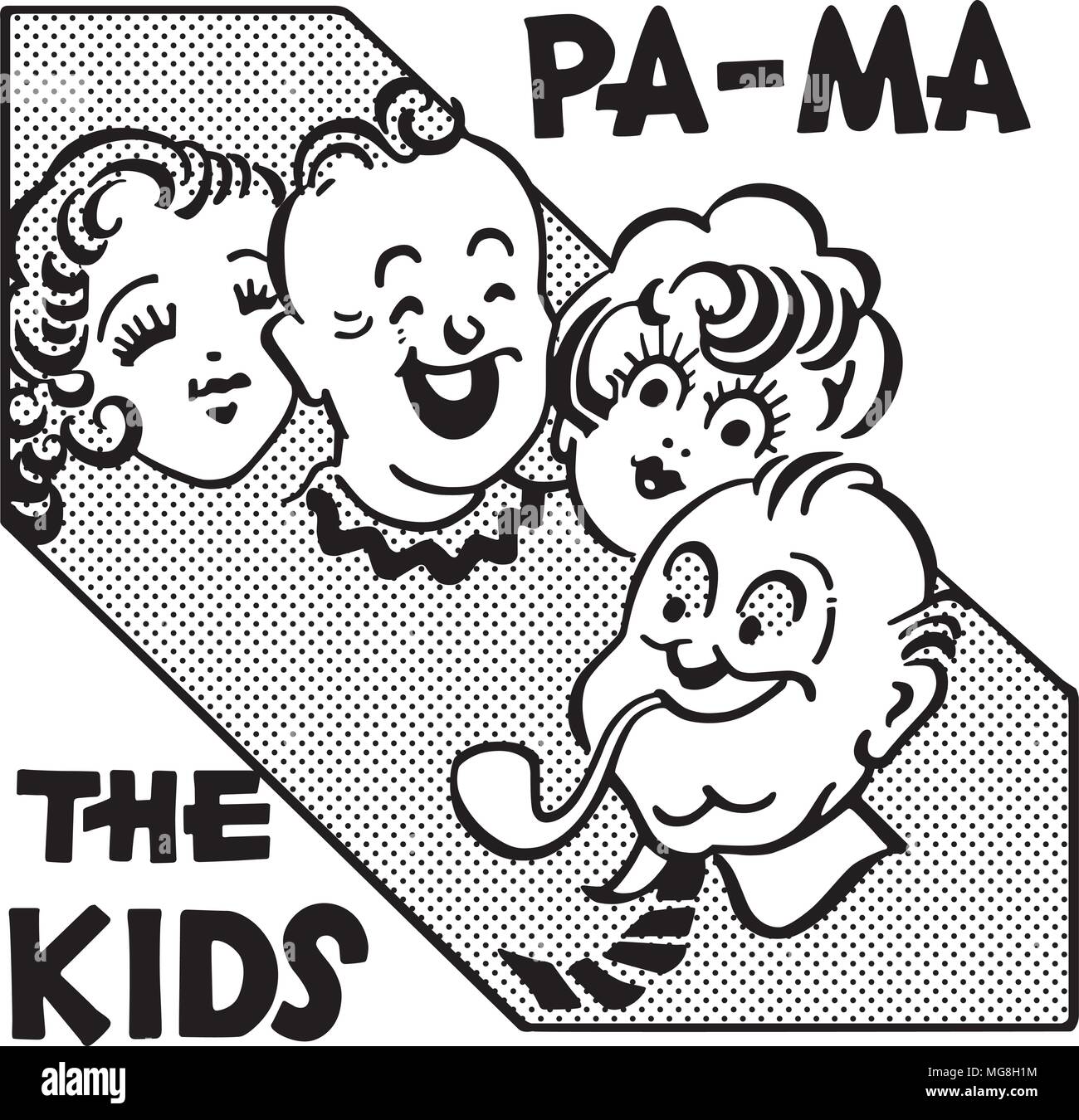 Pa-Ma die Kids - Retro Clipart Illustration Stock Vektor