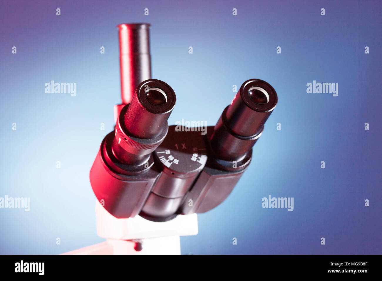 Binokulares Mikroskop Okular. Stockfoto