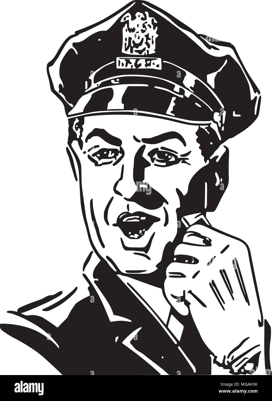Polizist mit Pfiff - Retro Clipart Illustration Stock Vektor