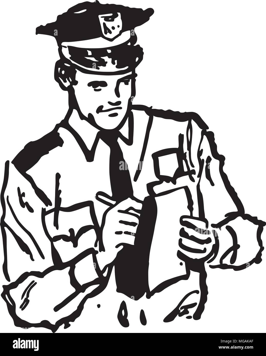 Polizisten schreiben Ticket - Retro Clipart Illustration Stock Vektor