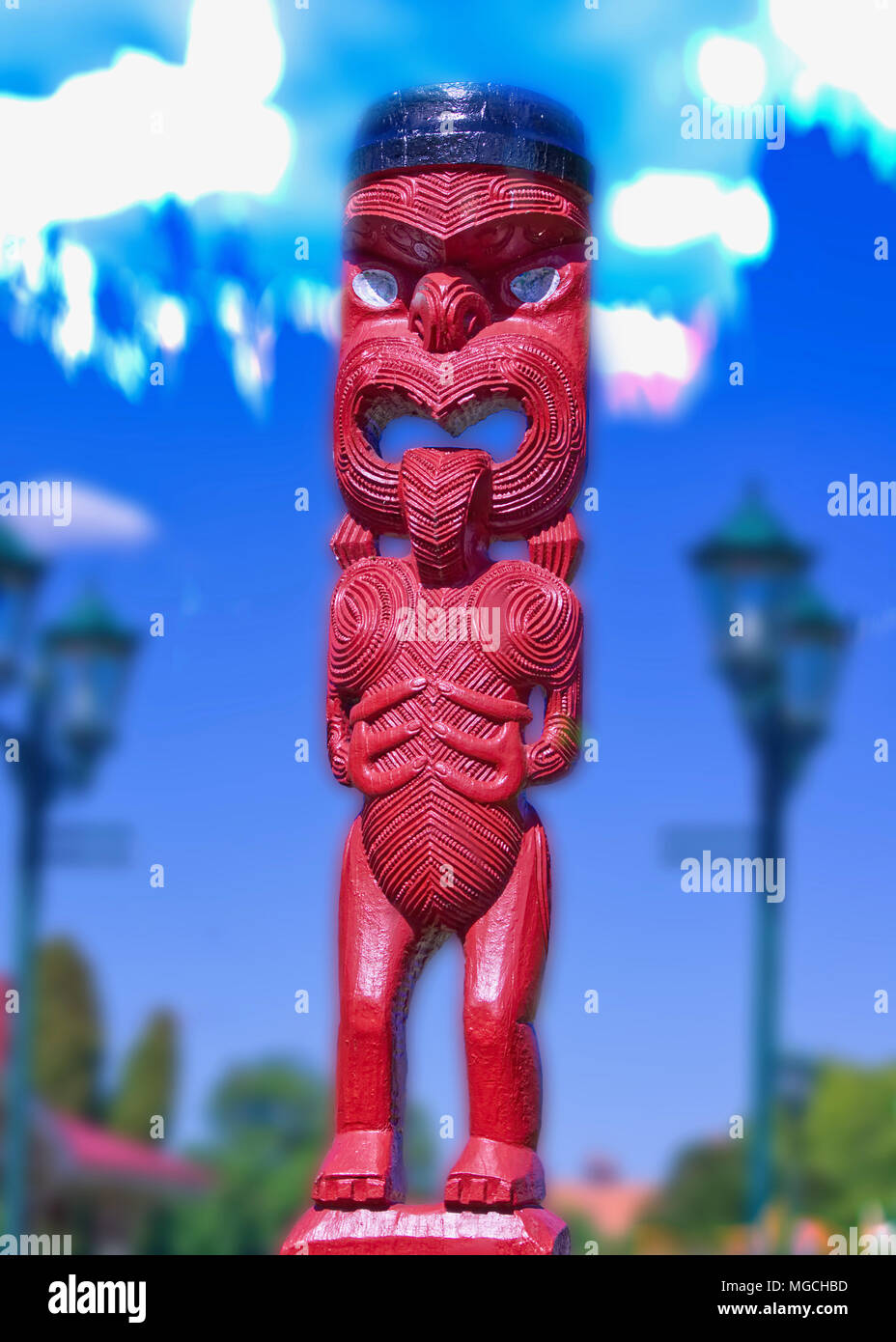 Holz- Statur in Rotorua Stockfoto