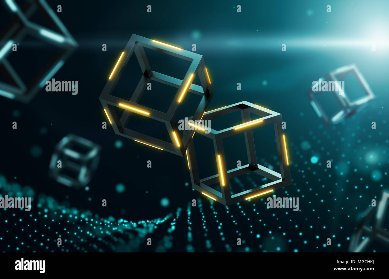 Blockchain Technologie mit abstrakten Hintergrund - 3D-Rendering Stockfoto