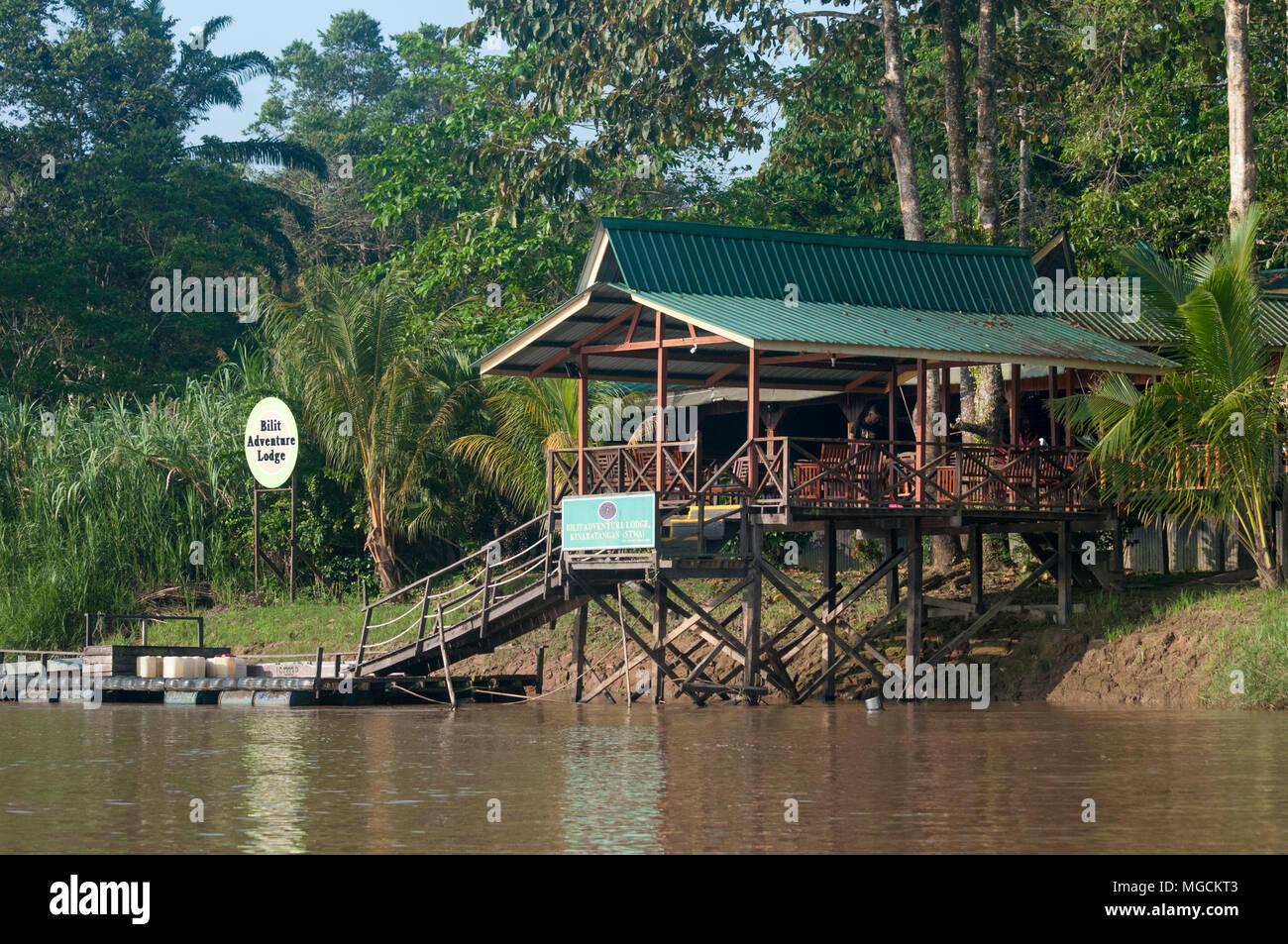 Bilit Adventure Lodge bietet touristische Unterkünfte am Kinabatangan River, Sabah, Malaysia Borneo Stockfoto