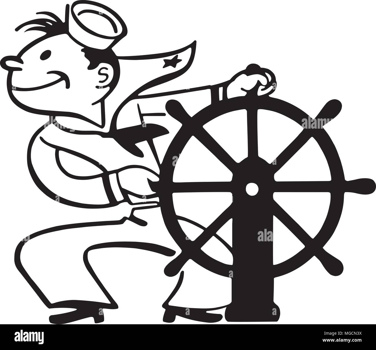 Sailor am Steuer - Retro Clipart Illustration Stock Vektor