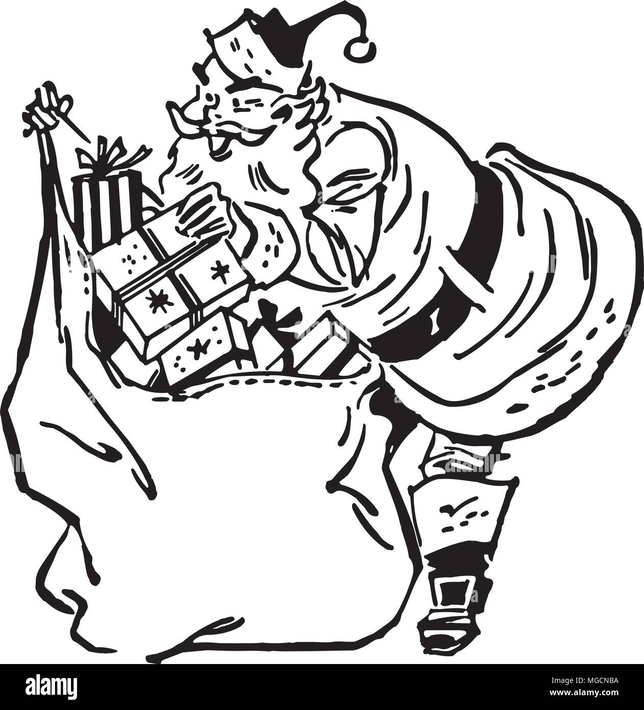 Weihnachtsmann mit Sack - Retro Clipart Illustration Stock-Vektorgrafik