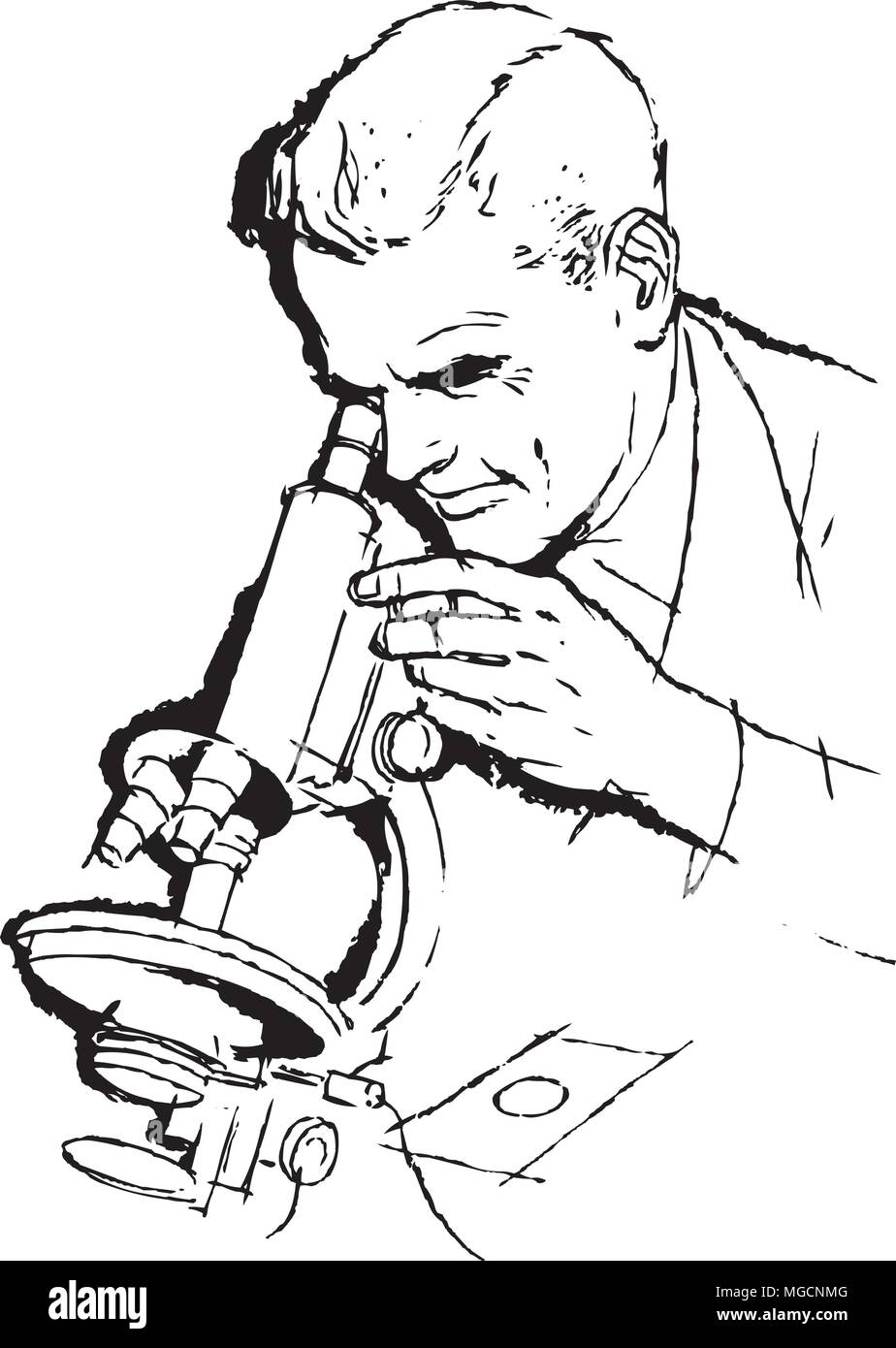 Wissenschaftler und Mikroskop - Retro Clipart Illustration Stock Vektor