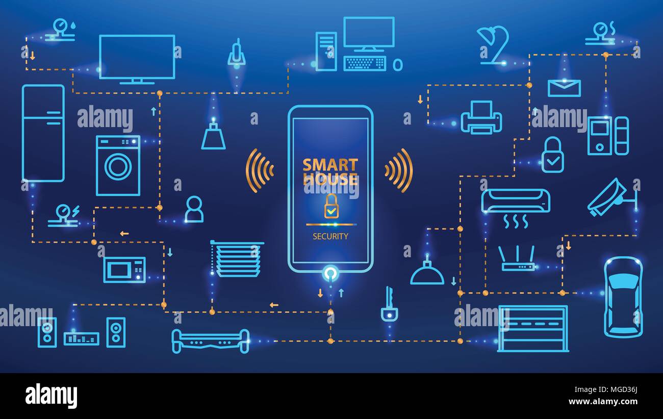 Das Internet der Dinge. Die Smart Phone Control die Geräte im Haus. Smart Home werden die Befehle von Ihrem Smartphone gehorchen. Konzept.-Vektor Stock Vektor