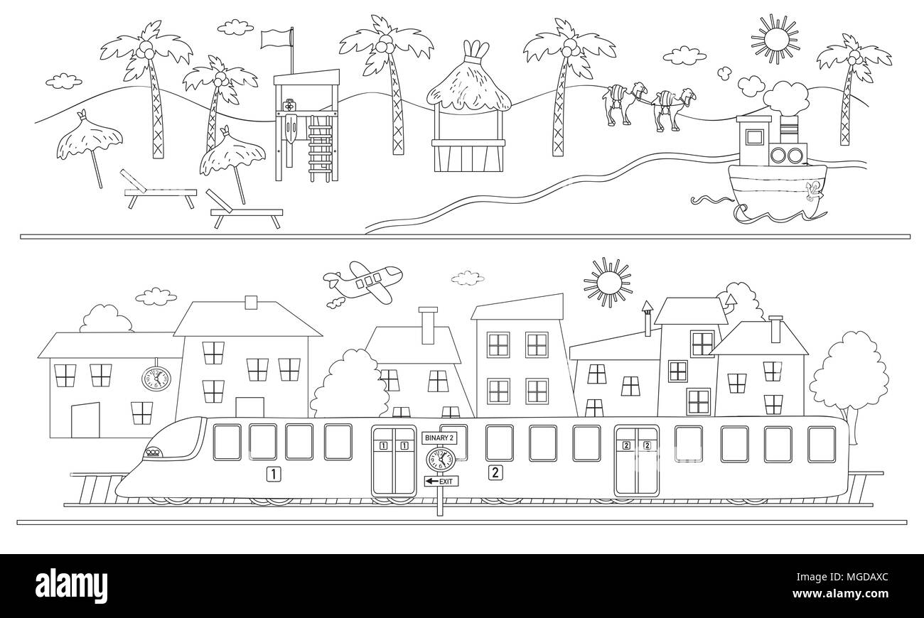 Meer Landschaft und Stadt Landschaft in Schwarz und Weiß Stockfoto