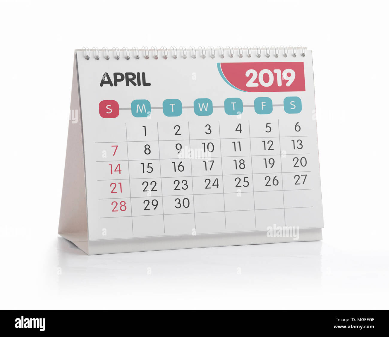 April weiß Office Kalender 2019 isoliert auf weißem Stockfoto