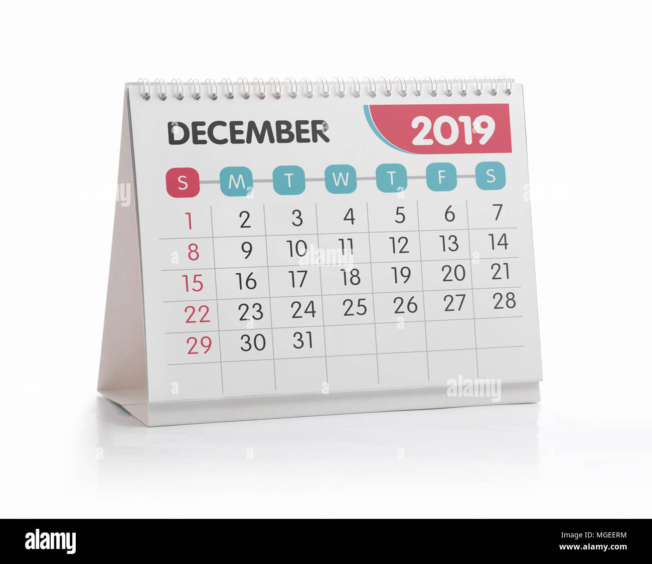 Dezember White Office Kalender 2019 isoliert auf weißem Stockfoto